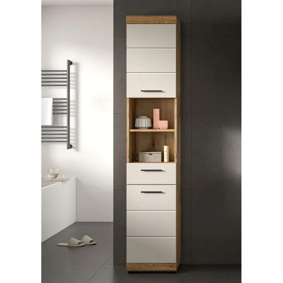Hioshop Scout kolomkast 2 deuren- 1 lade- 2 planken kasjmier decor mat- eiken