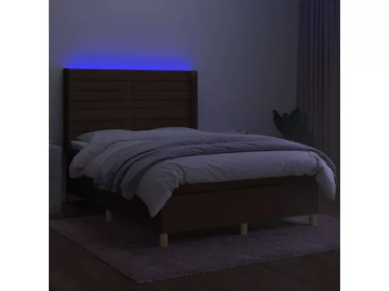 Sommier tapissier matelas et LED Marron foncé 140x190 cm Tissu