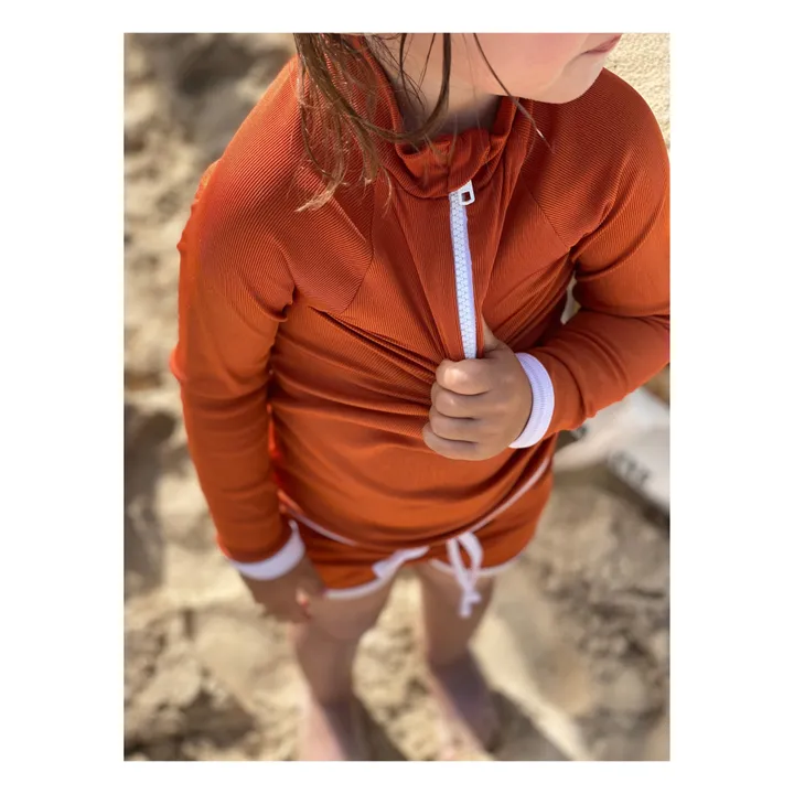 Juillet Juillet T-Shirt Anti-UV Matière Recyclée Uni Côtelé | Terracotta