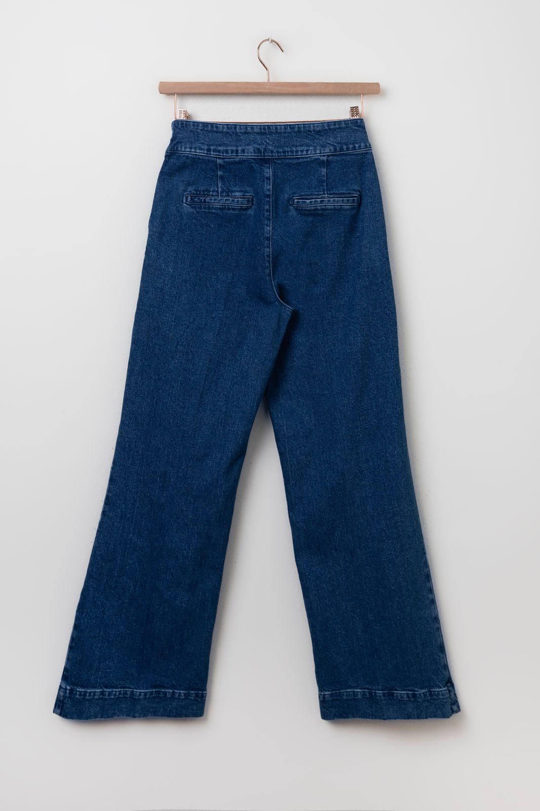 Donkerblauwe wide leg denim broek met rits