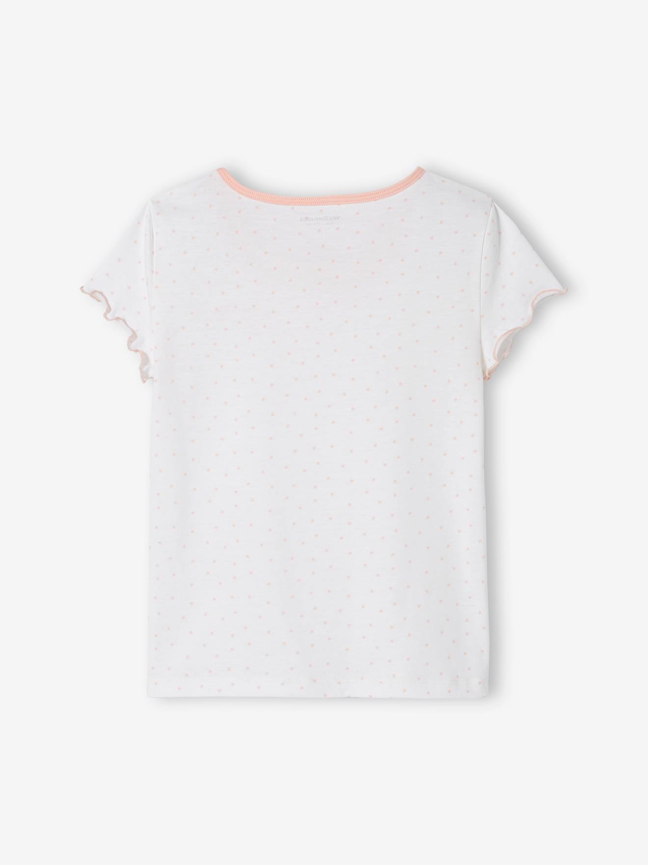 Conjunto de 2 camisetas de manga curta com babados, estampa branca clara para meninas.