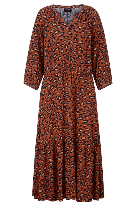Maxikleid, Animalmuster, Tunika-Ausschnitt, 3/4-Ärmel