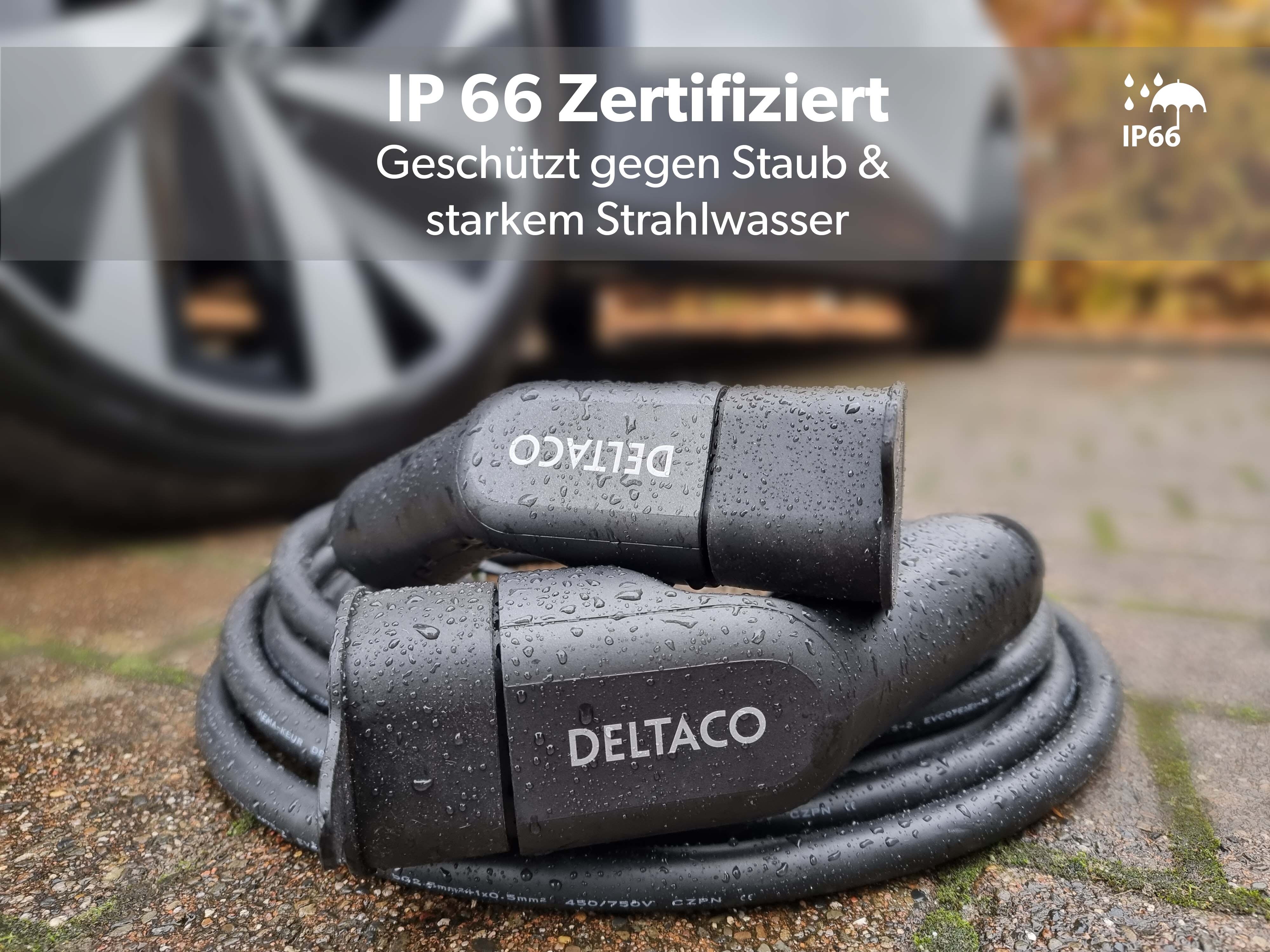 Deltaco EV-Ladekabel, Typ2 auf Typ2, 16A, 11kW, 3-phasig, 5m + Tasche