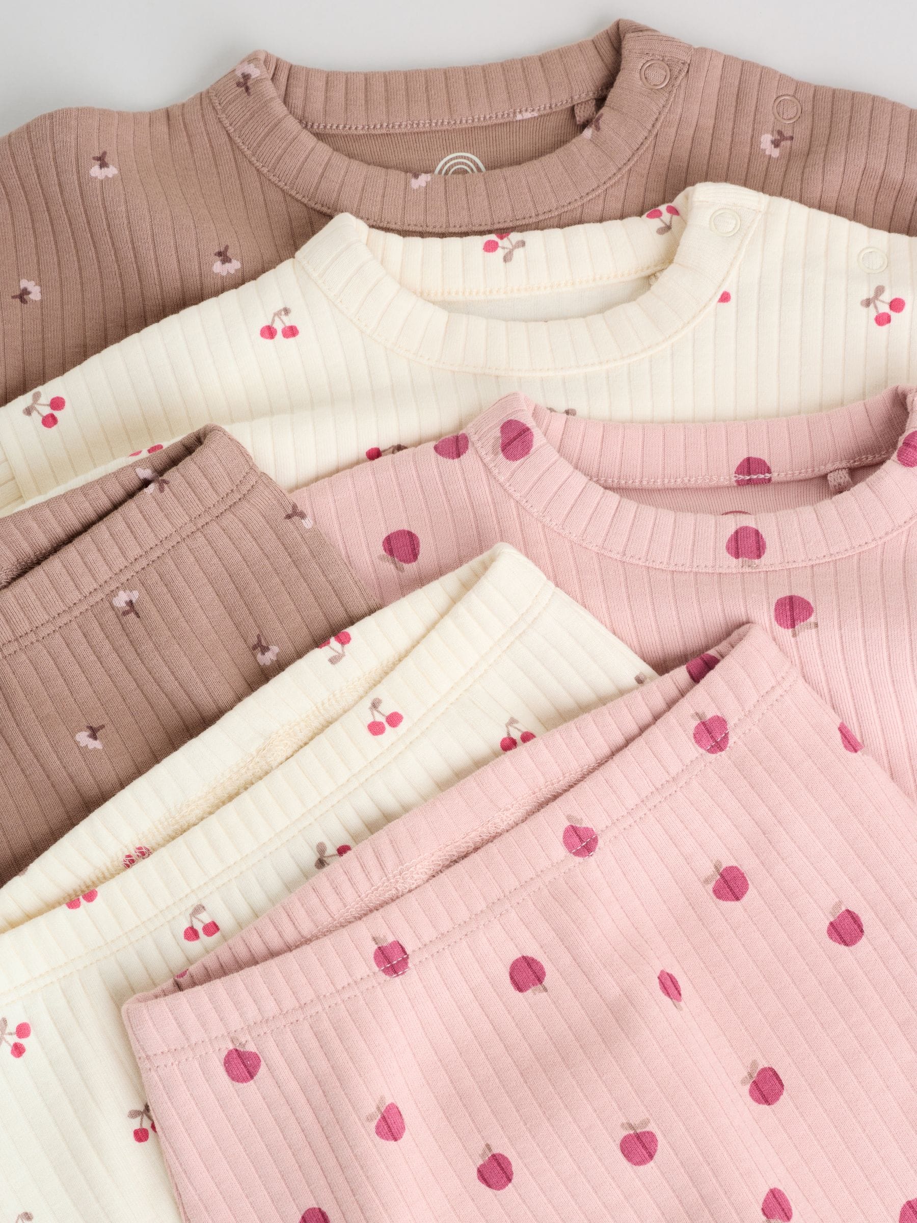 Roze/crème/bruine print - 6 -delige set van top met lange mouwen en leggings (0mnd -3jr)