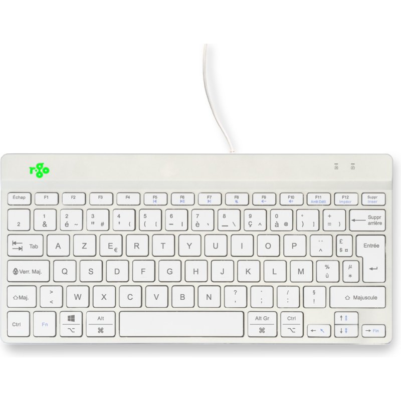 R-Go Tools Clavier ergonomique R-Go Compact Break, clavier compact avec logiciel de pause,AZERTY (FR), Filaire, blanc