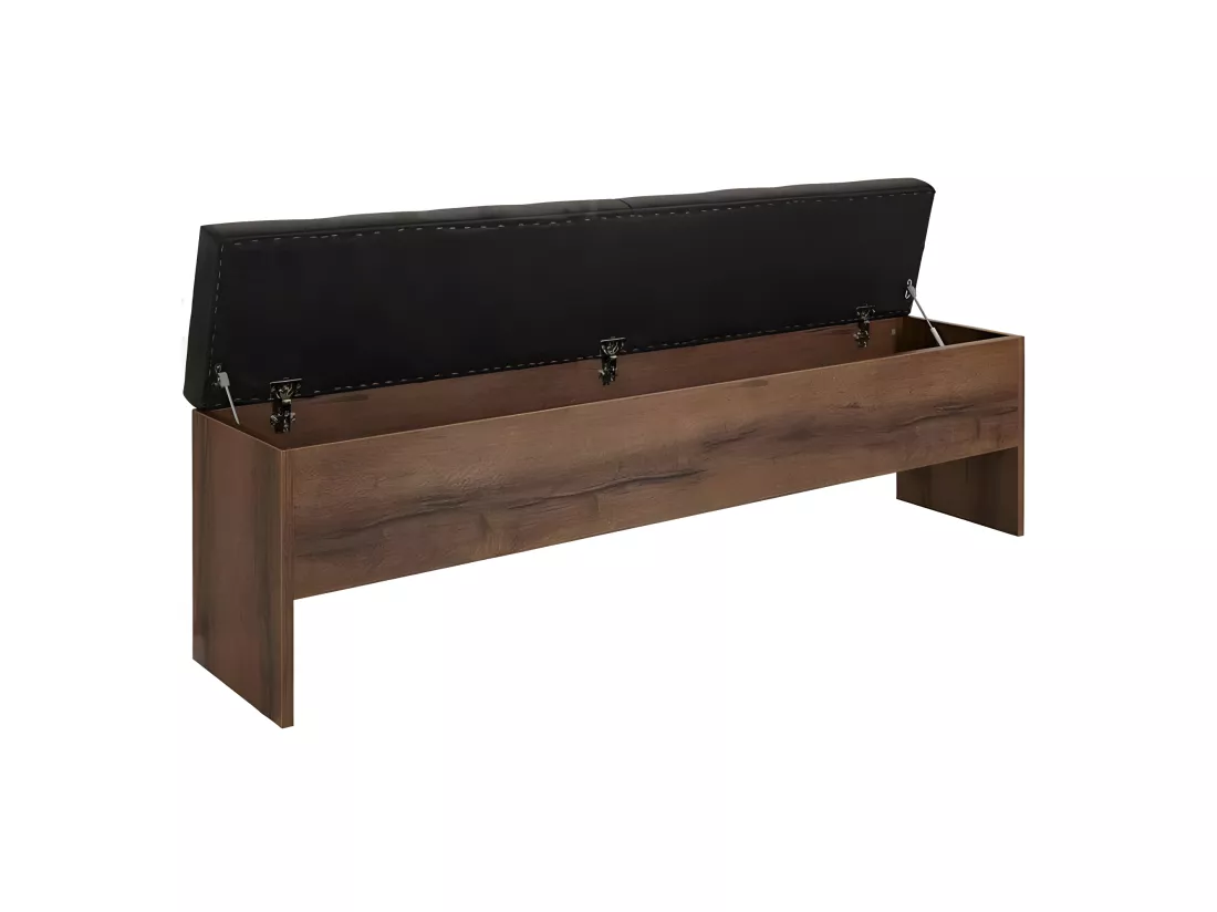 Banc coffre 165 cm décor chêne foncé assise capitonnée noir - RIVIERA