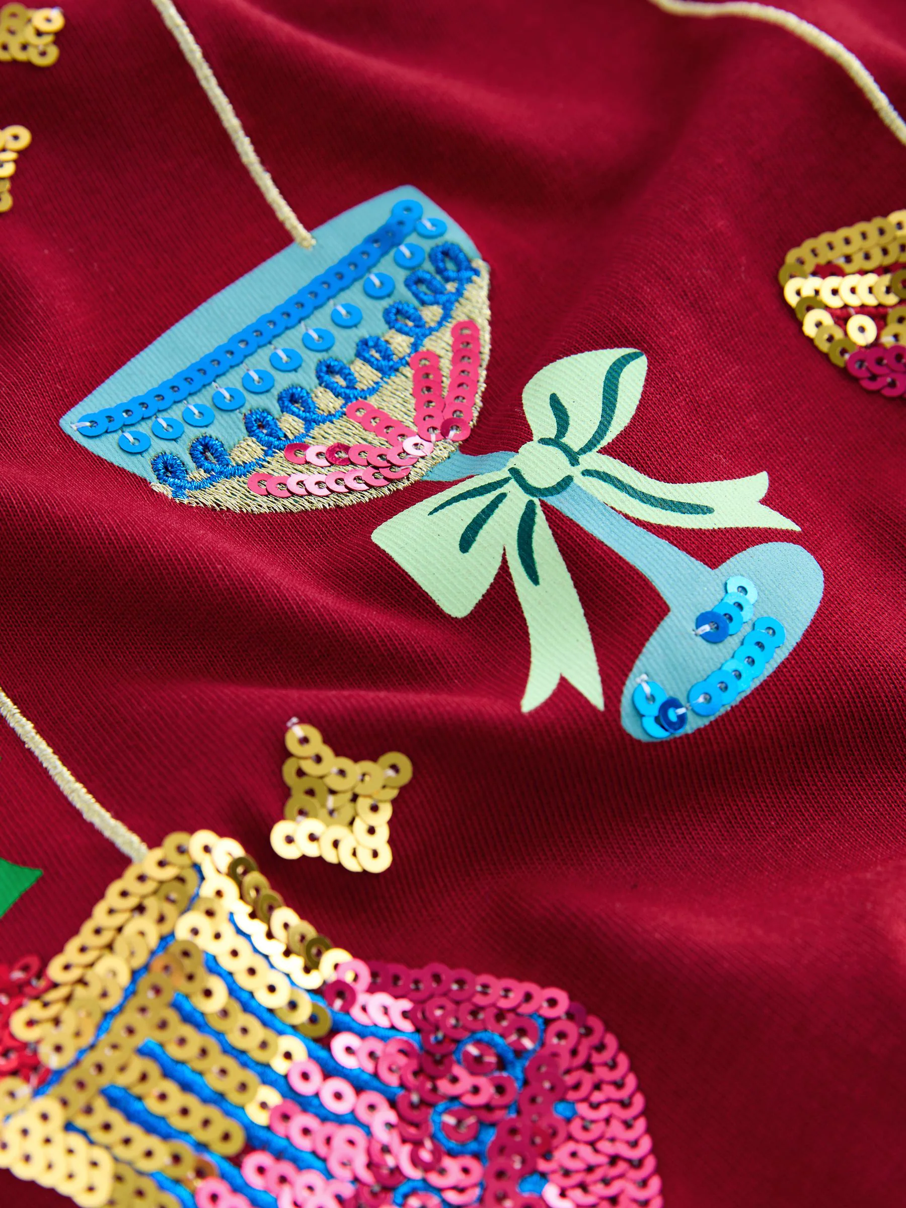 Bordeauxrood - Chrismas Bauble Graphic T-shirt met korte mouwen en lovertjes