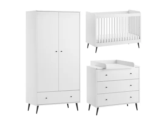 Chambre complète lit bébé 60x120 commode à langer et armoire 2 portes Blanca Blanc