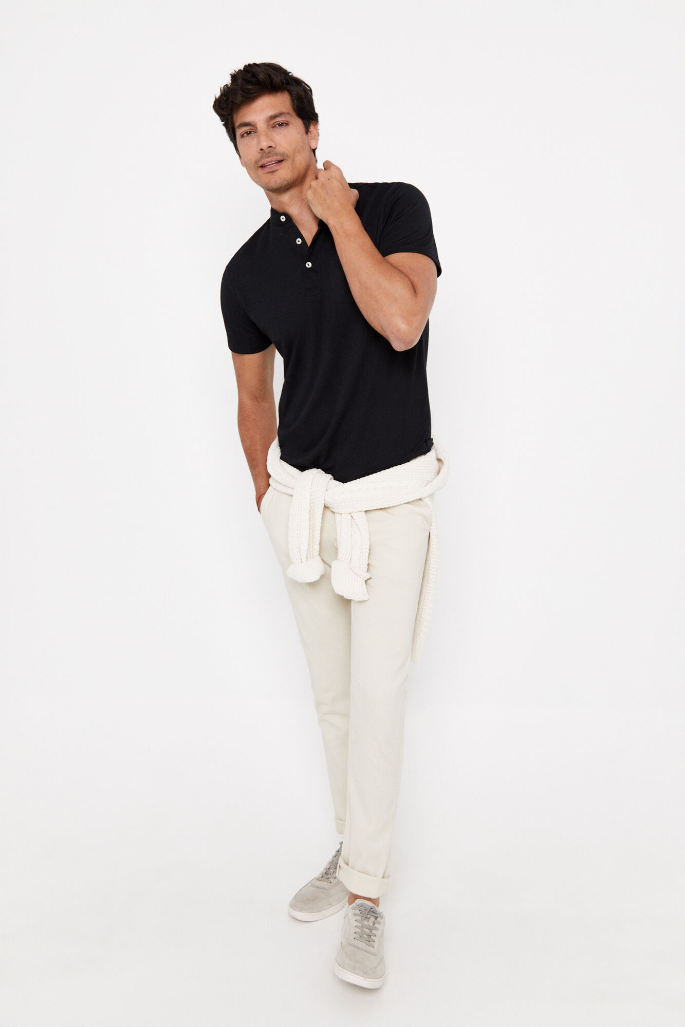 Camisa polo Coolmax com gola mandarim - Preta
