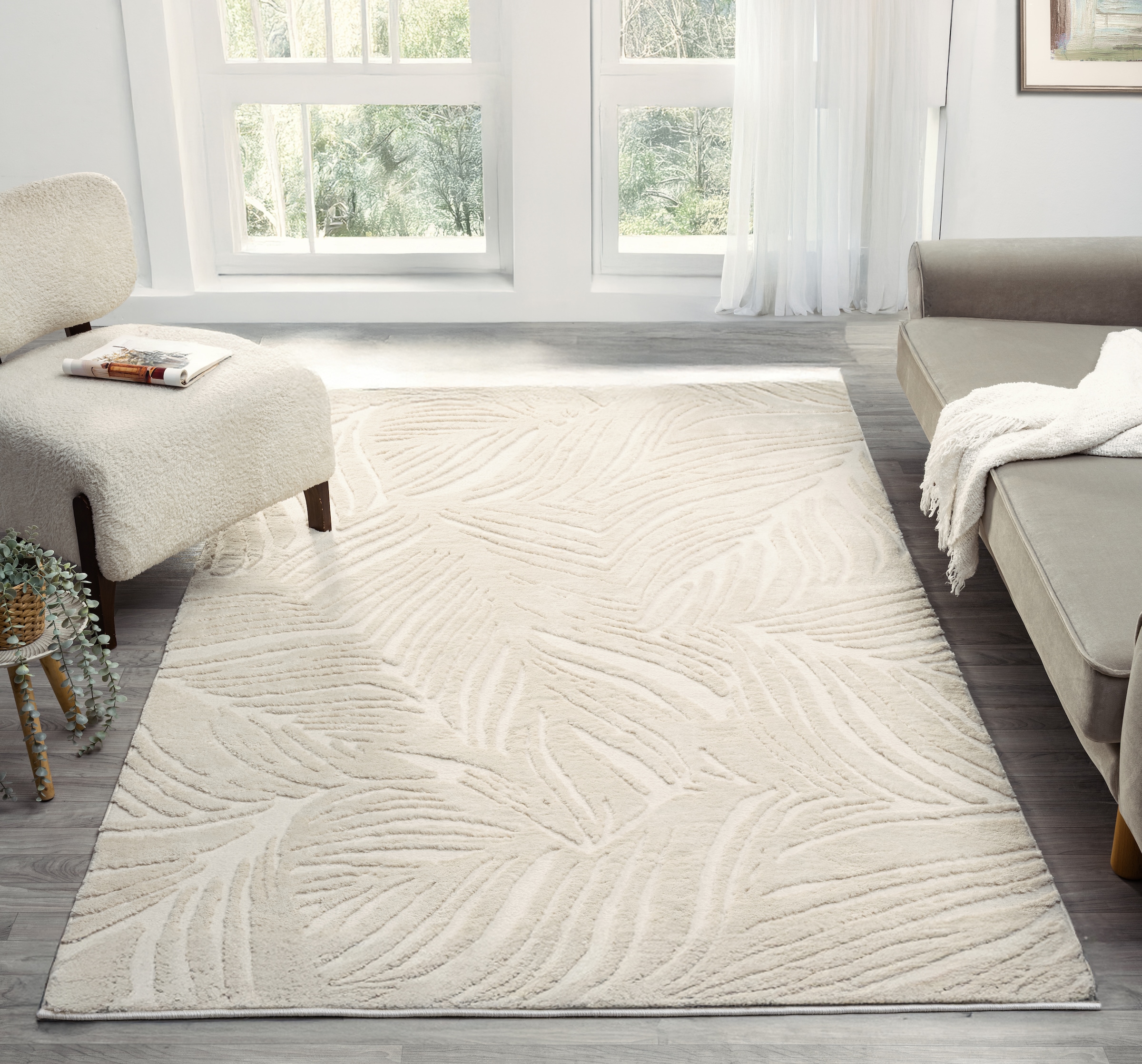 GOODproduct Teppich »Samia, Hoch-Tief-Struktur« rechteckig 19 mm Höhe leichter Glanz, Floral, Blätter, Modern, Wohnzimmer, Schlafzimmer