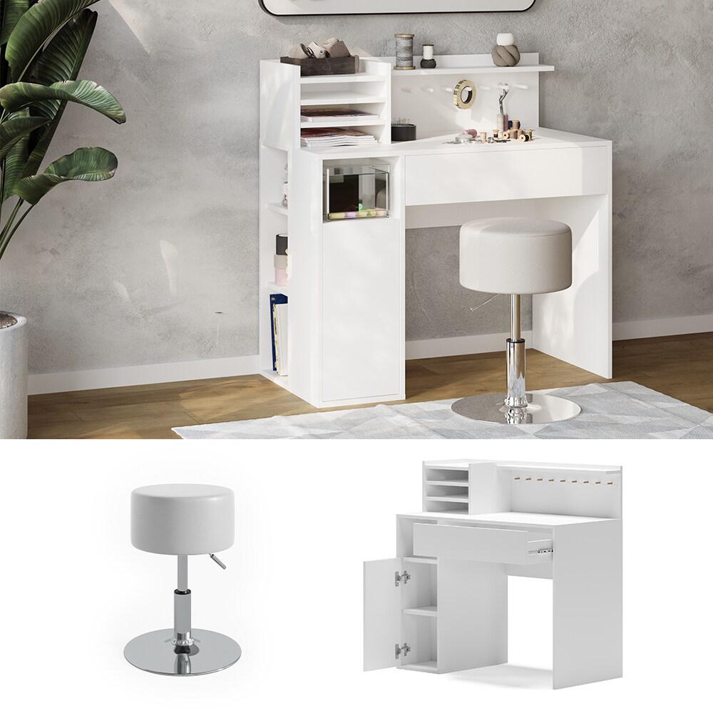 Vicco Schreibtisch, Weiß, 2 Teile, mit Hocker