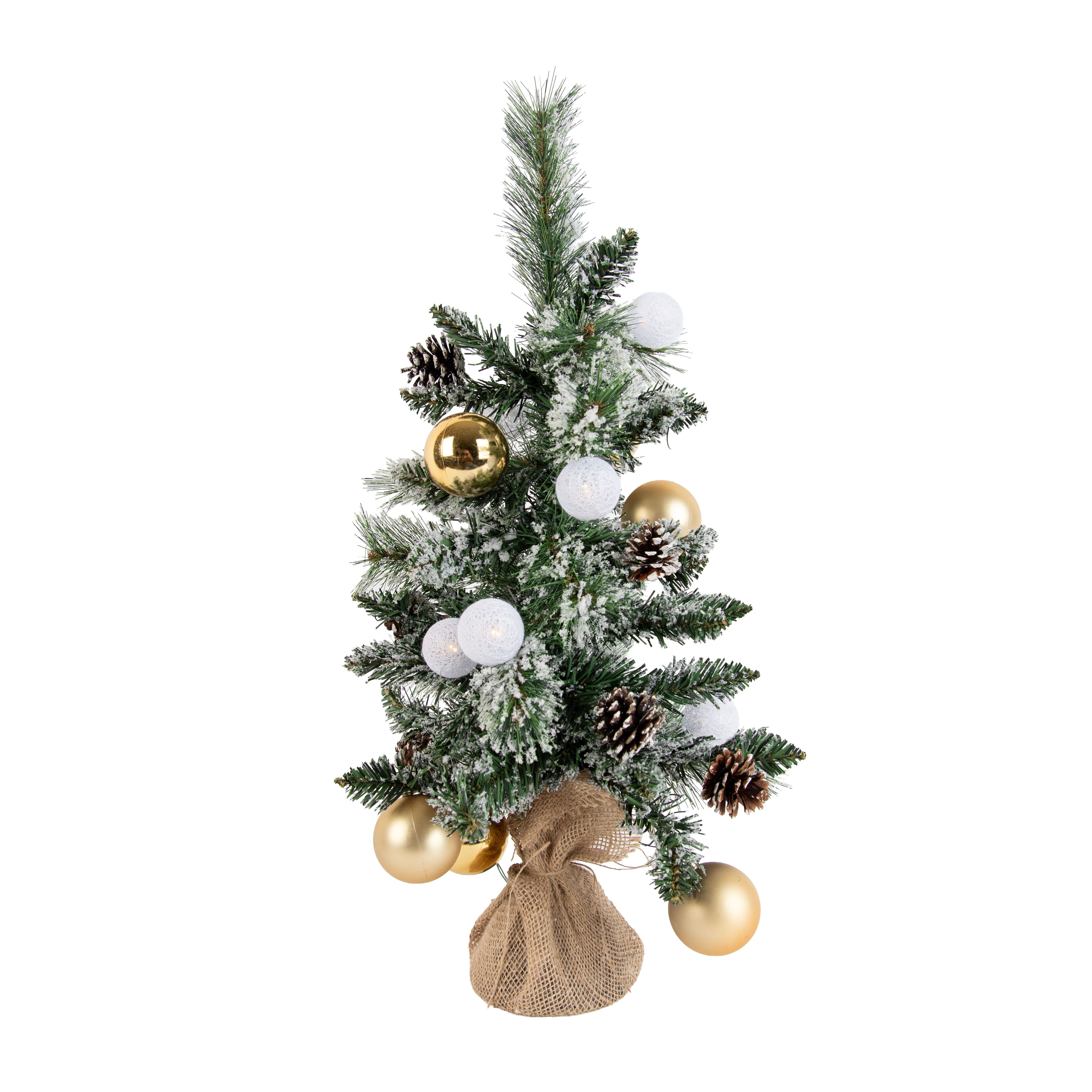 Kerst kerstboom wit met goud 60cm incl. LED met timer - Jack