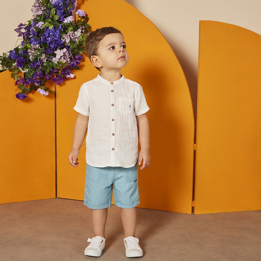 Chemise manches courtes à palmier brodé pour bébé garçon - Blanc