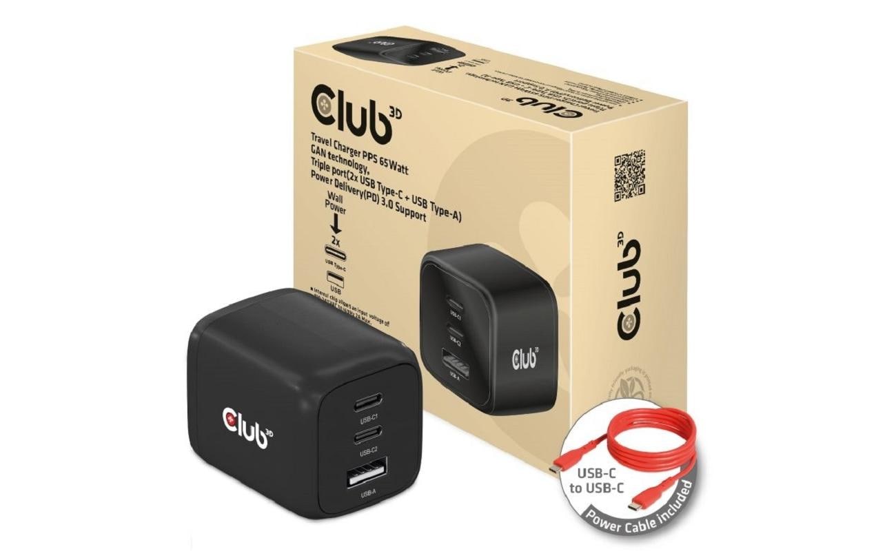 USB-Wandladegerät PPS 65Watt GAN-Technologie CAC-191365W Reiseladegerät mit GAN-Technologie und 3x USB Anschlüsse