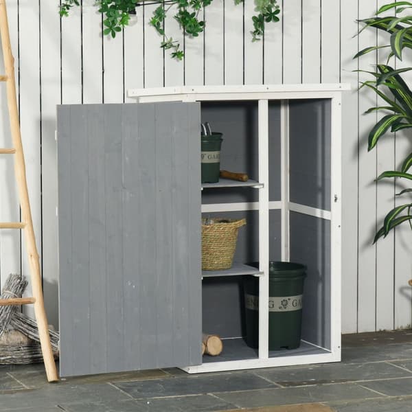 Hagebod redskapsbod hyller gran sort + grå + hvit 75x56x115cm