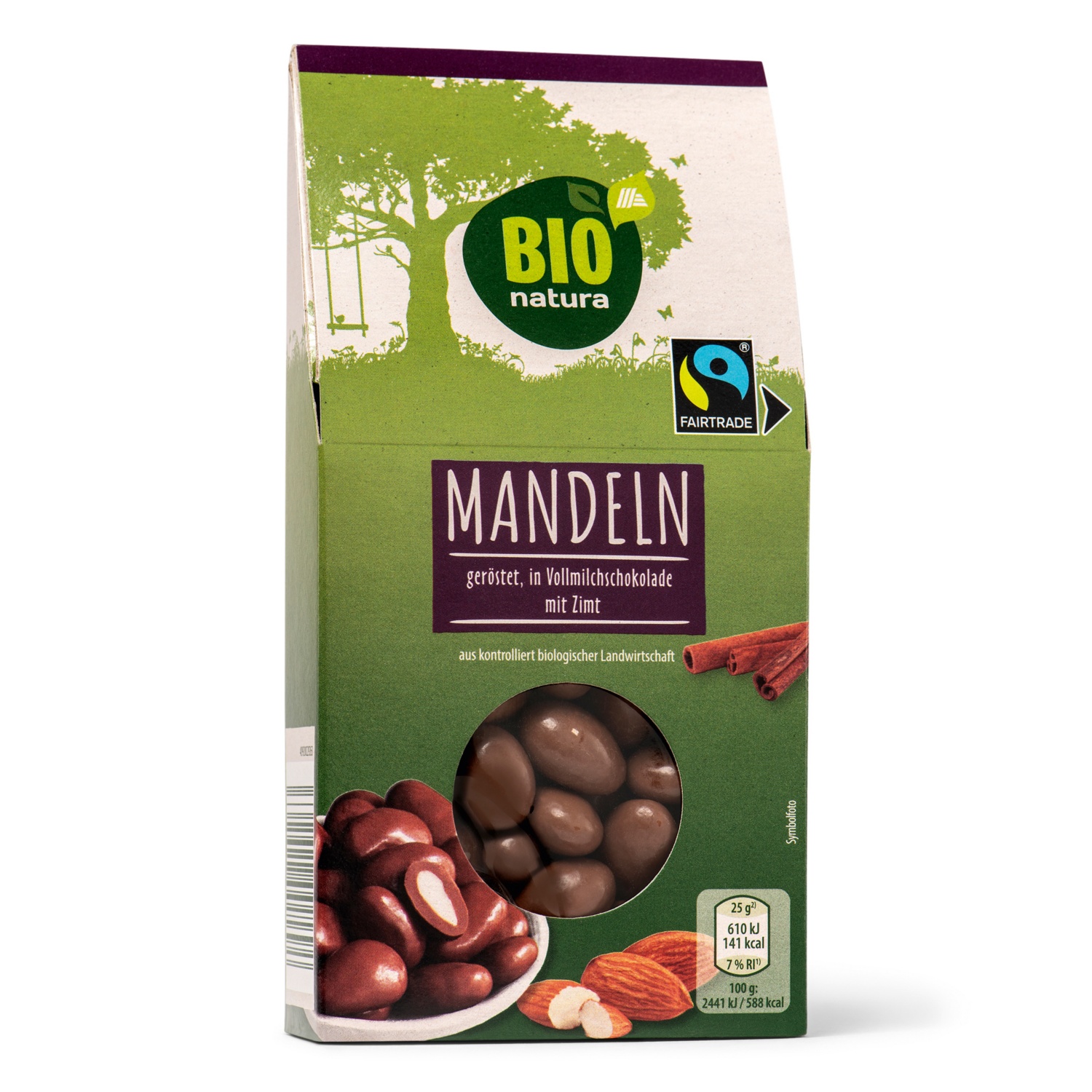 BIO NATURA BIO-Nuss-/Frucht-Sortiment, Mandeln in Zimtschokolade 150 g