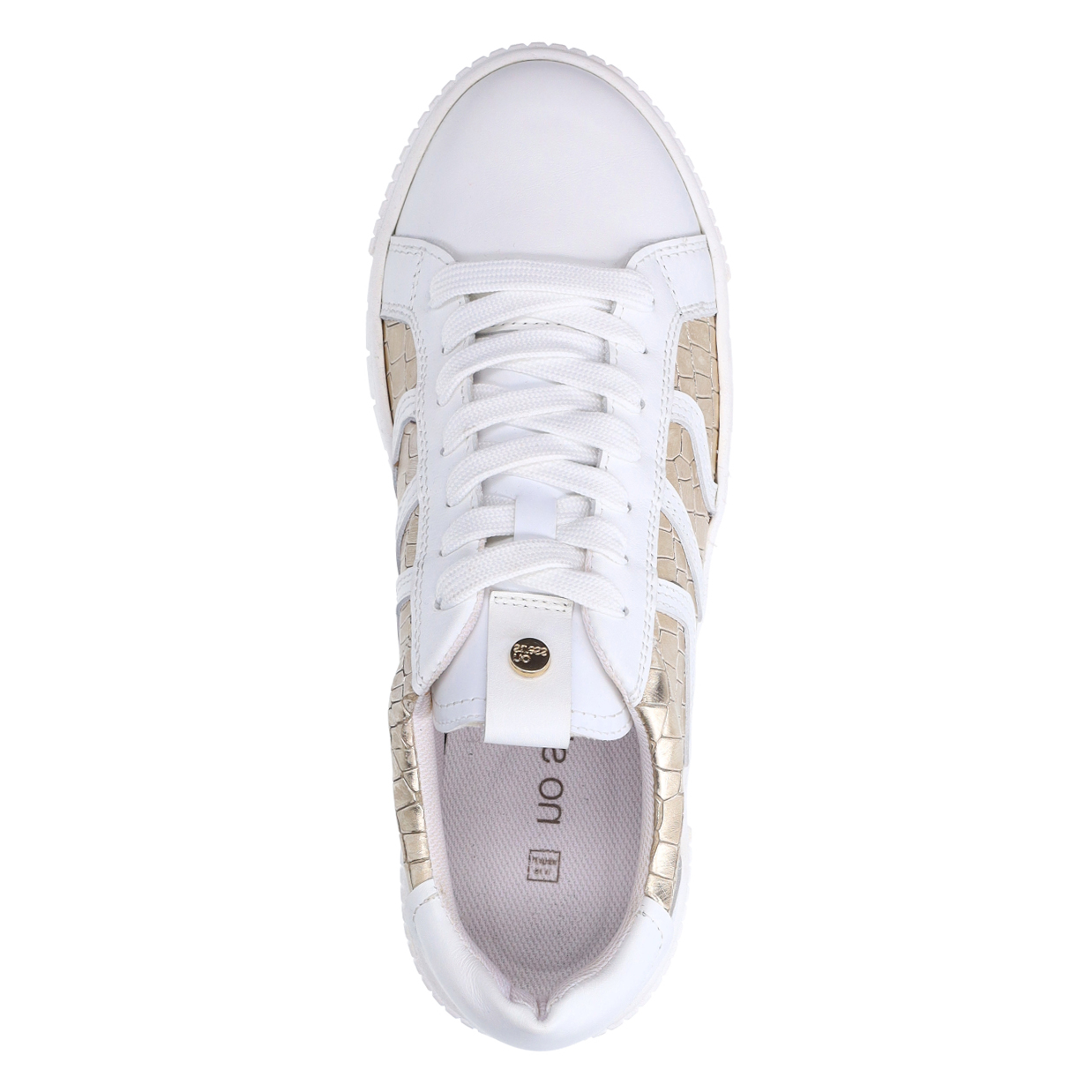 Witte leren sneakers met gouden croco details