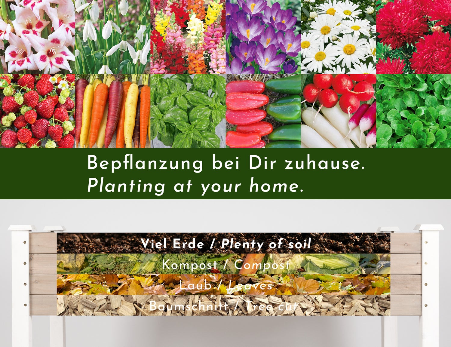 WONDERMAKE - Grote houten verhoogde bak voor tuin, balkon en terras, XL rechthoekige smalle plantenbakset met fleecevoering, kruidentuinbak, wit, grijs, antraciet