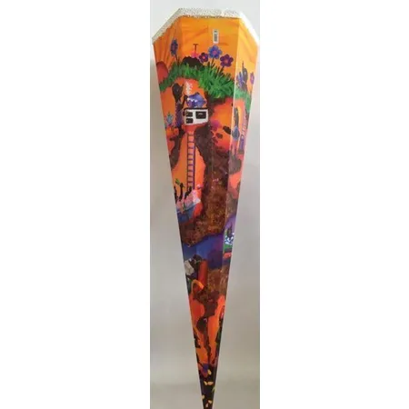 Nestler Schultüte Maulwurffamilie mit weißer Borde und weißem Tüll, 85 cm, 6 eckig