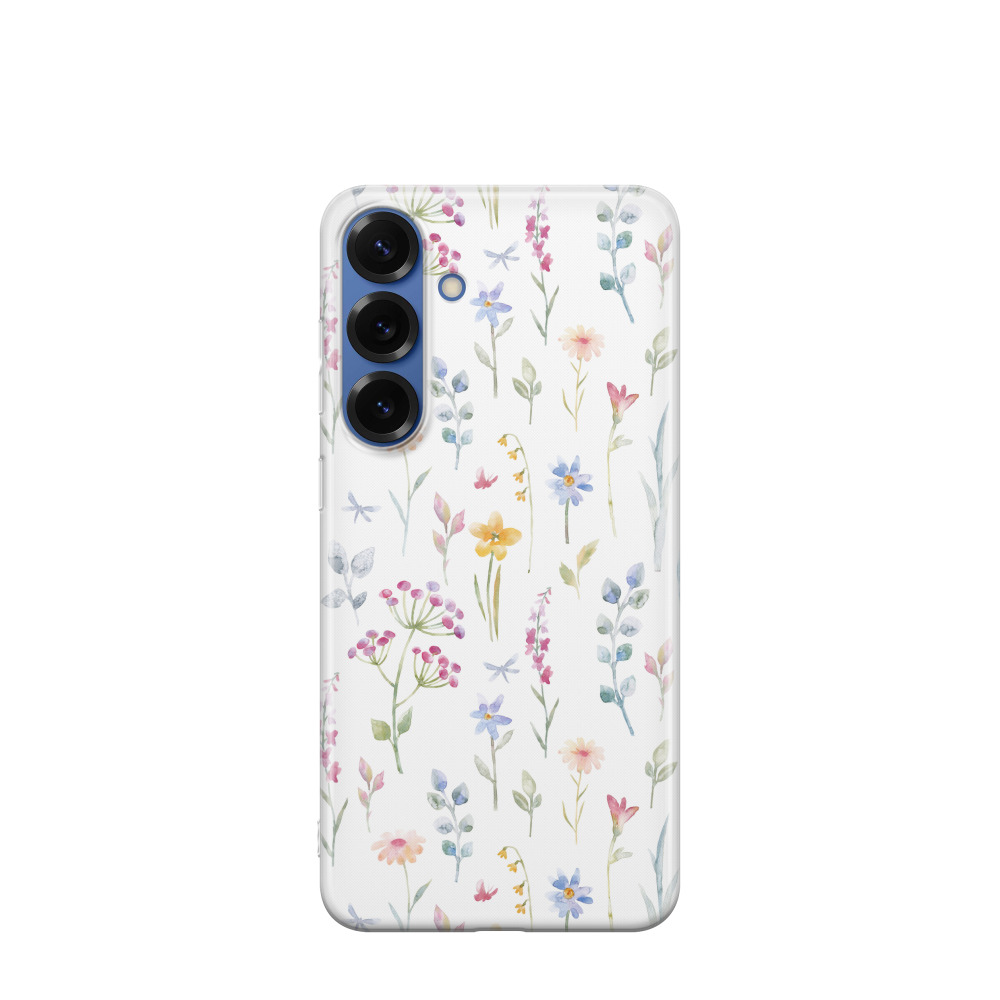 Samsung Galaxy S25 Plus Gummi Hülle Wiese im Aquarell - Weiss