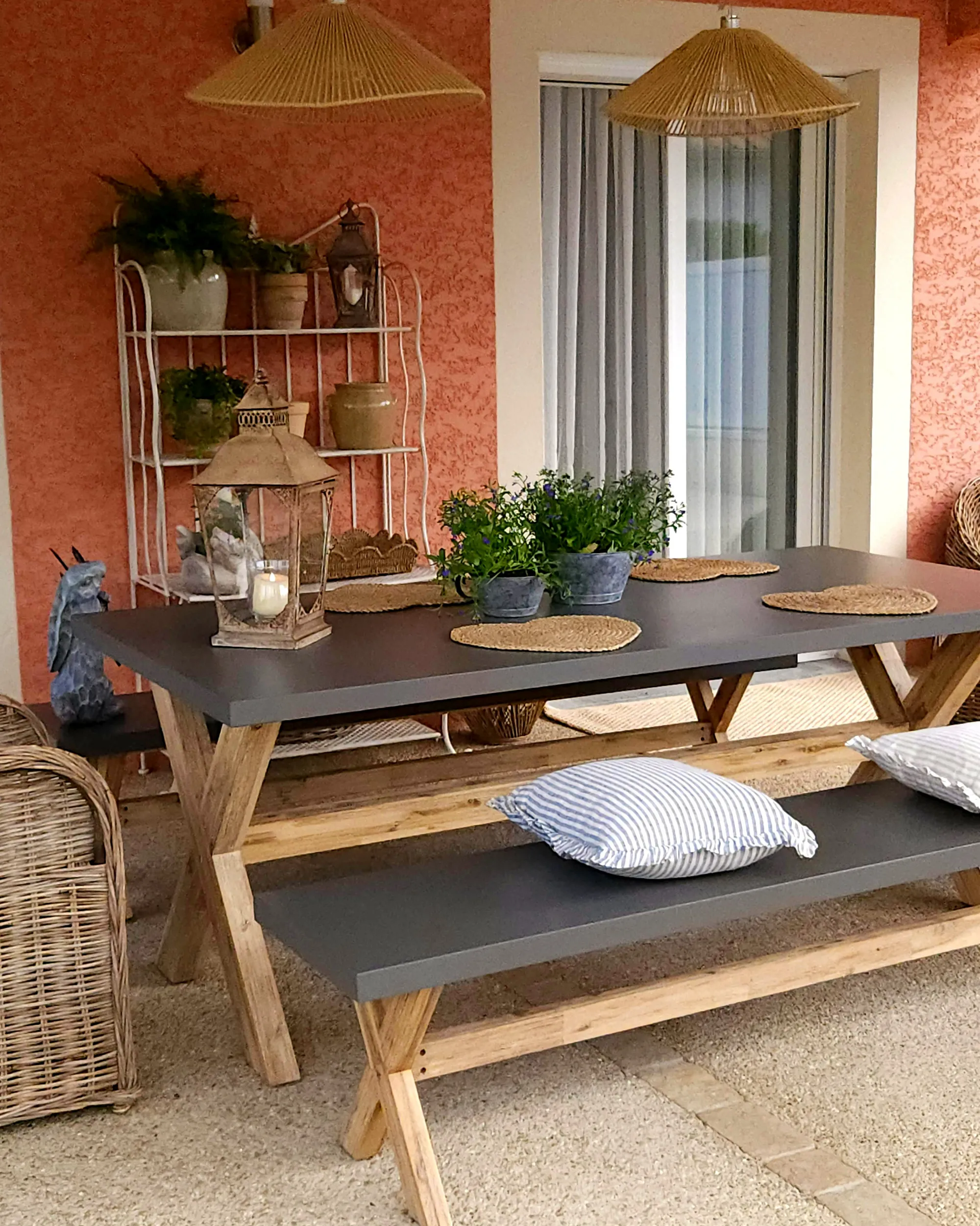 Tuinset met krukken 8-zits OLBIA Beton Grijs