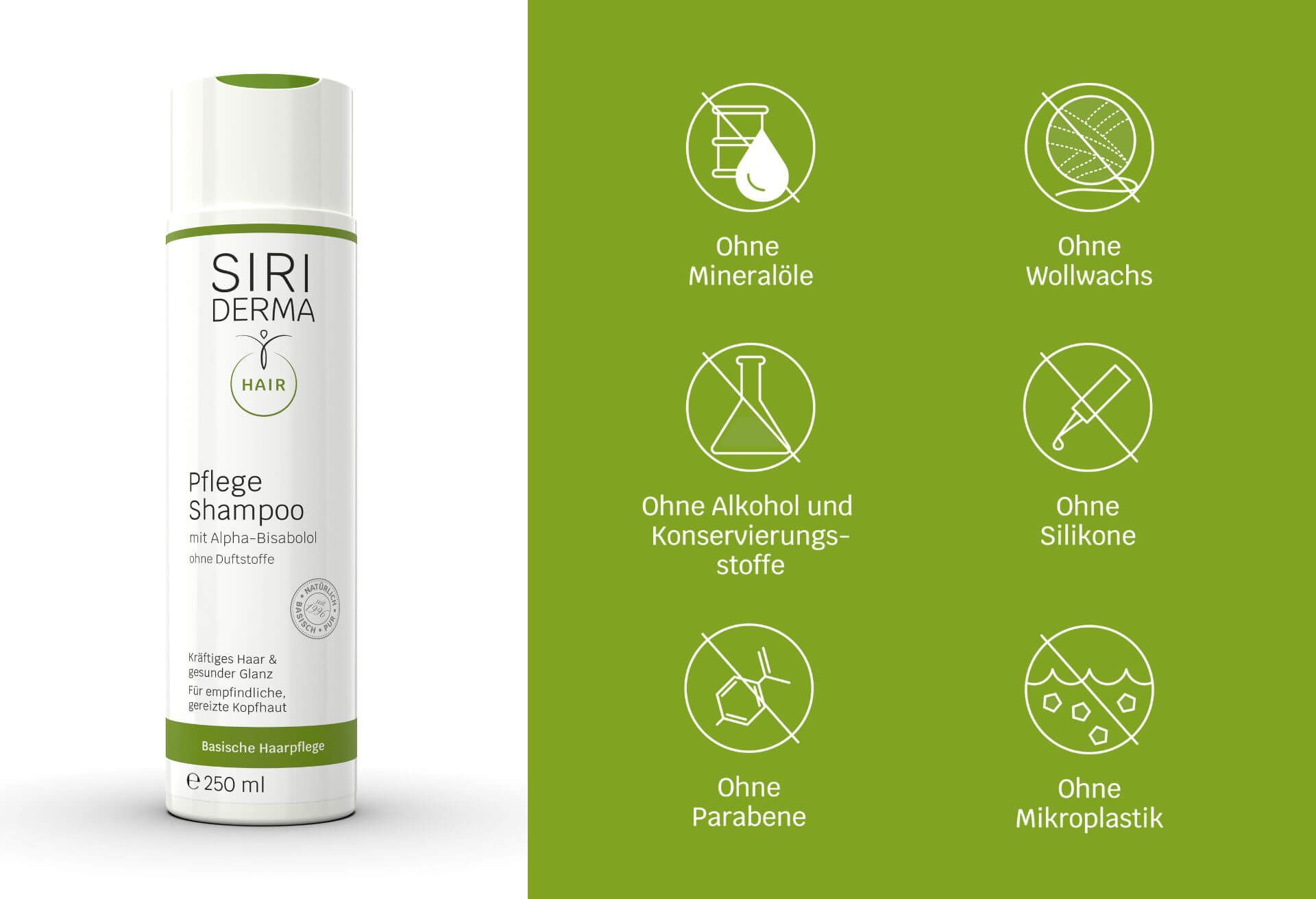 Siriderma Pflege-Shampoo leicht duftend-ohne Parabene & Silikone, bei sensibler Kopfhaut