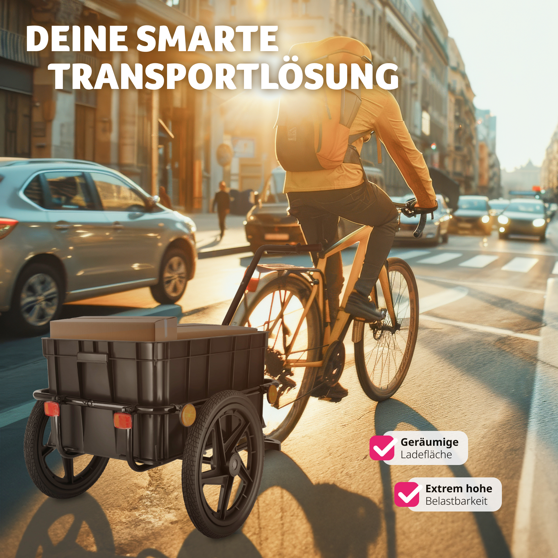 tectake® Fahrradanhänger, 2 in 1 multifunktional, luftgefüllte Profilreifen mit Kugellager, Belastbarkeit 50 kg, 70 Liter, ca. 148 x 64 x 81 cm
