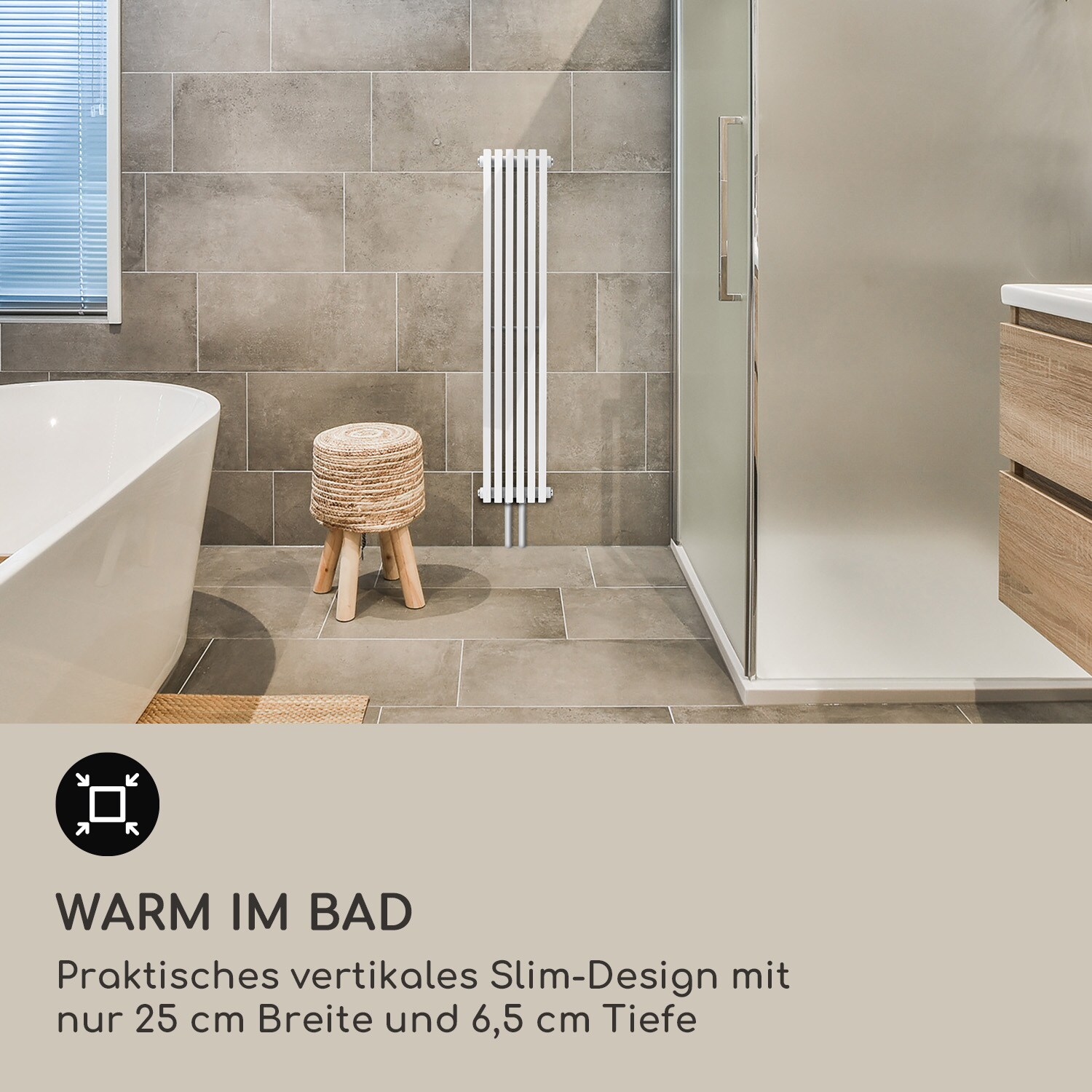 Delgado 120 x 25 Heizkörper Badheizkörper Röhrenheizkörper 508W Warmwasser 1/2 Weiß 120 x 25 cm