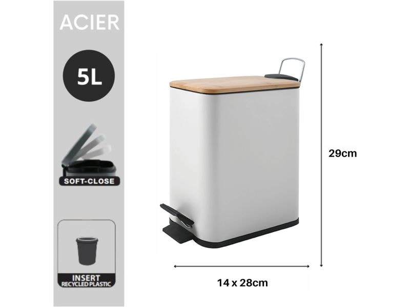 spirella Treteimer Erik 5 l, Weiss Kosmetikeimer mit Soft-Close und Inneneimer