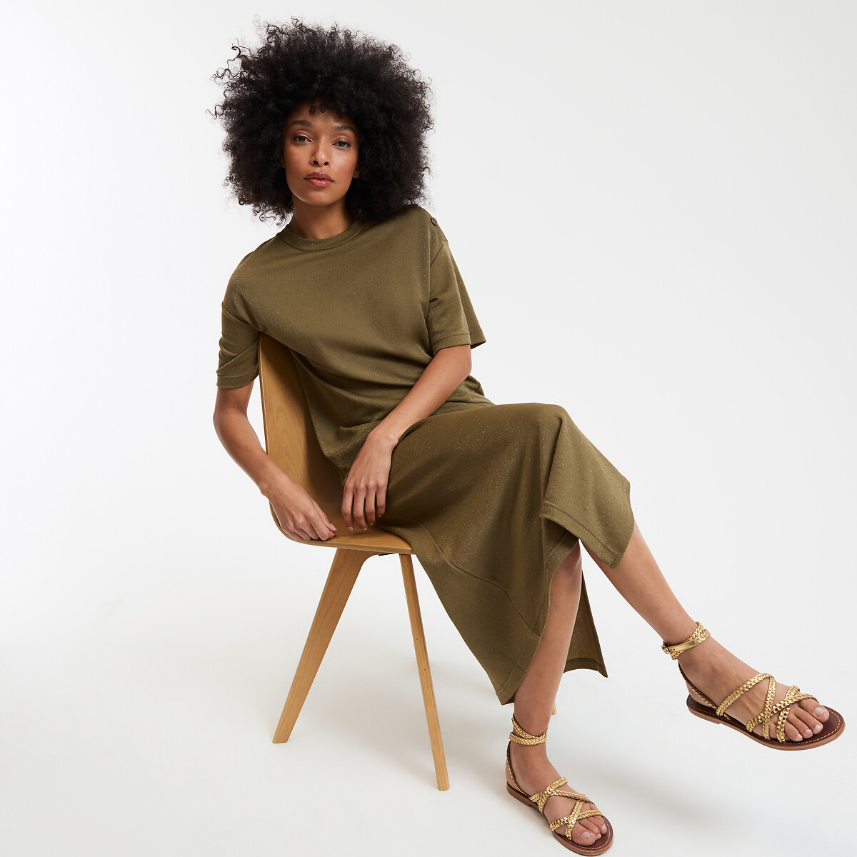 COLEÇÃO LA REDOUTE<br>Vestido reto com lantejoulas, longo, com mangas curtas