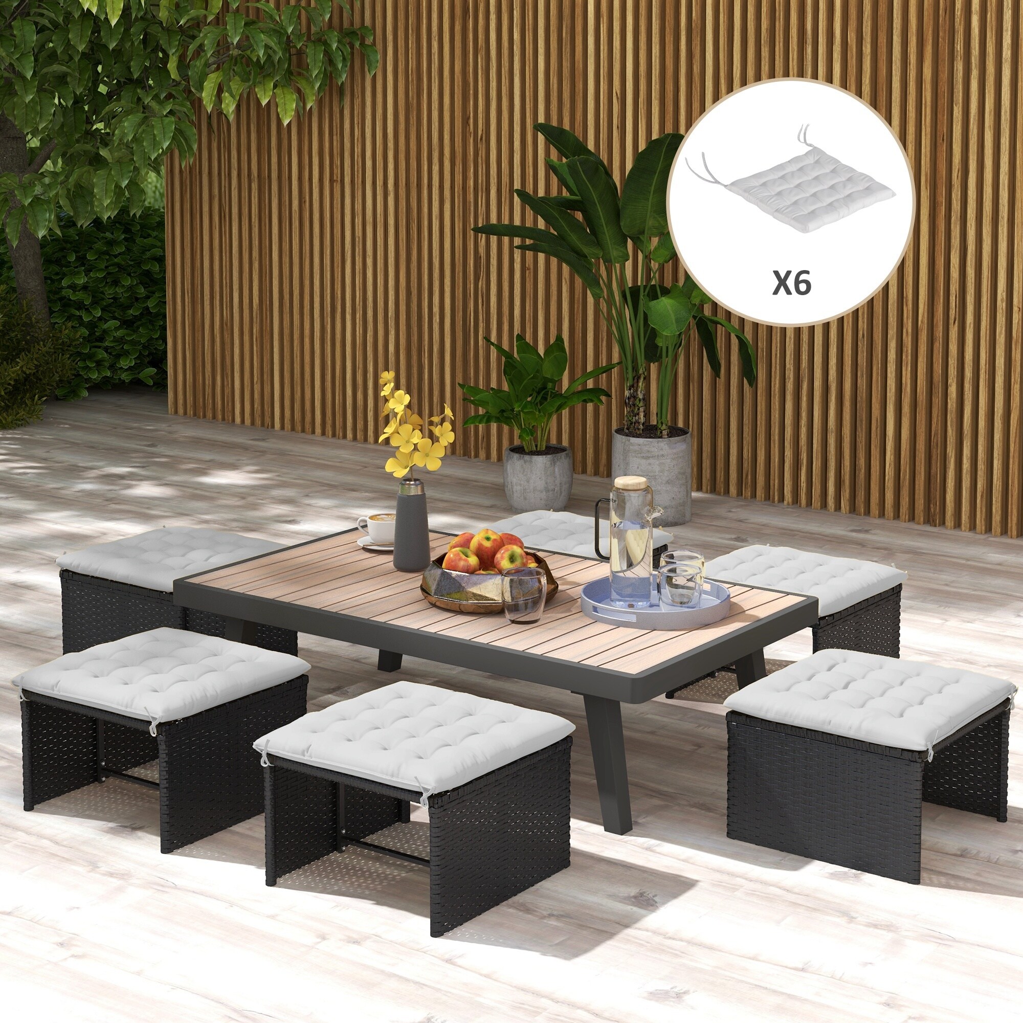 Outsunny Sitzkissen Set mit Bändern grau 40L x 40B x 4H cm