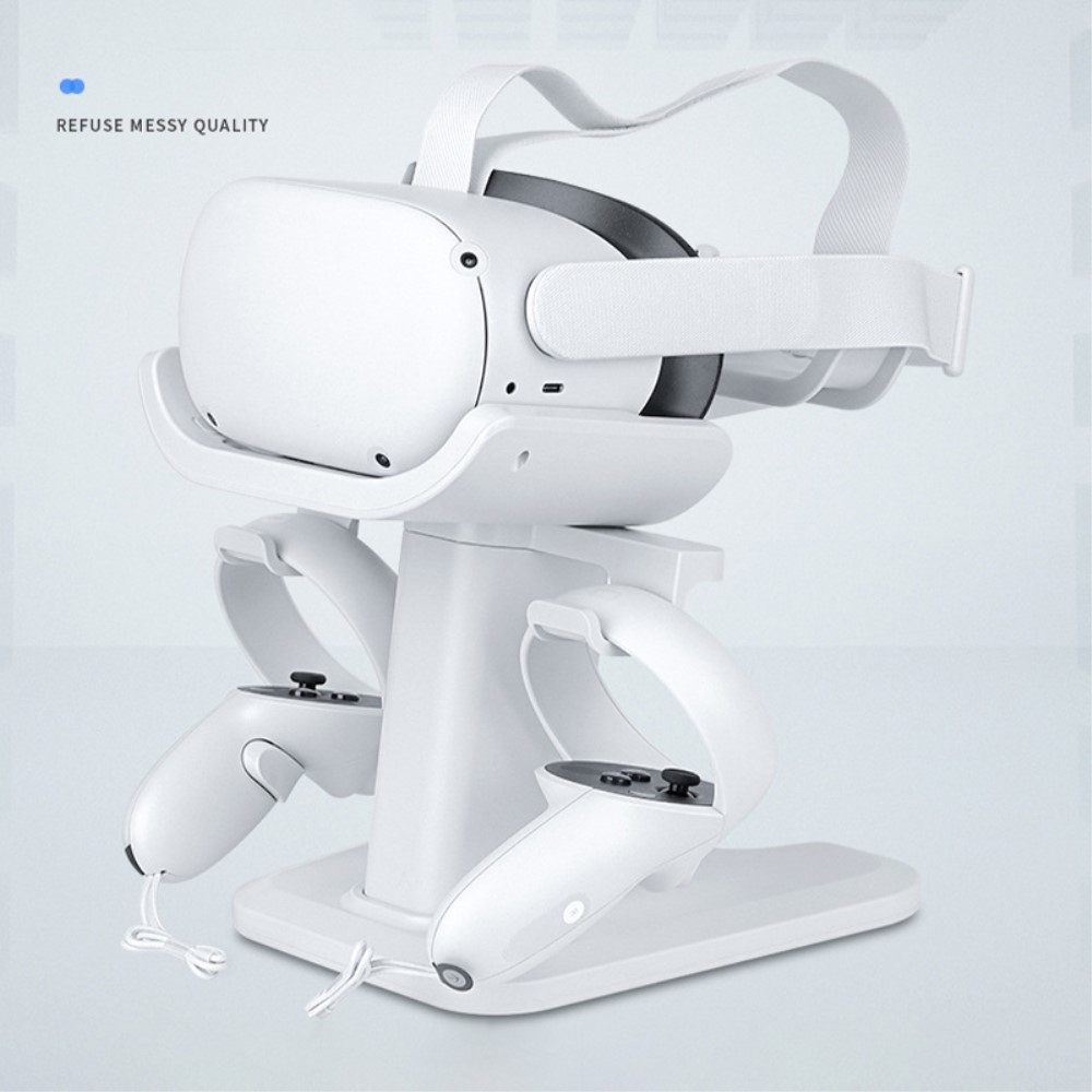 3in1 Meta Quest / Oculus Quest 2 Halterung für VR Brille und Controller   Kopfhörer - Weiss