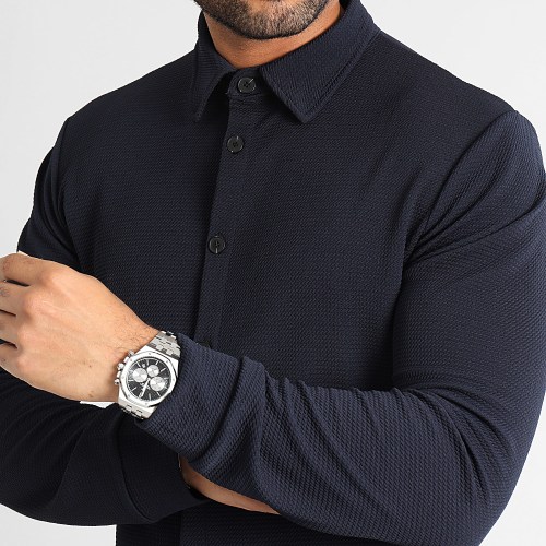 Chemise Manches Longues Texturé Waffle 0576 Bleu Marine