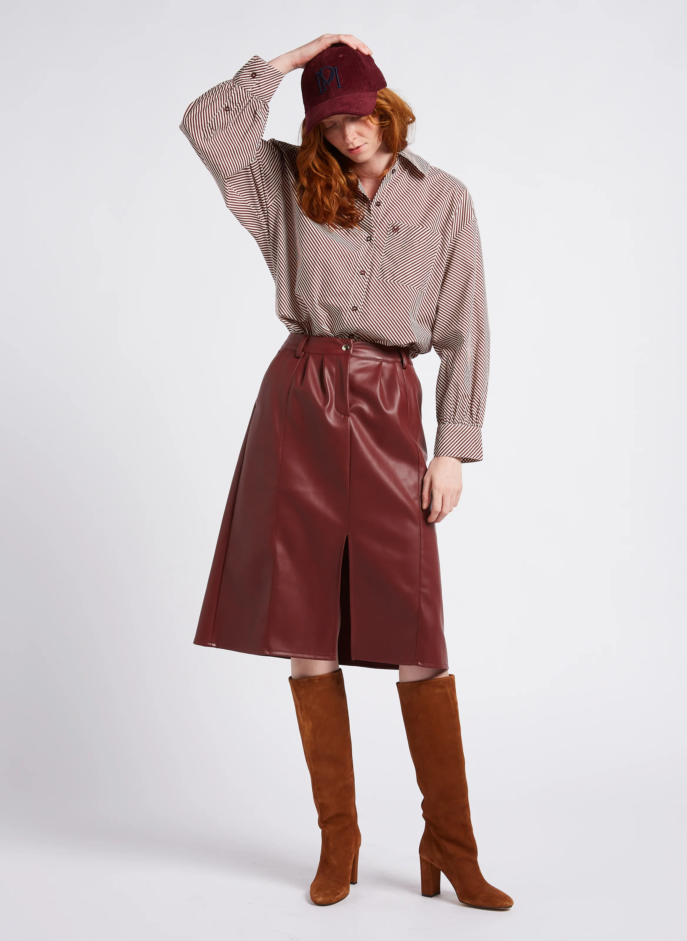 TERRY - Chemise col classique rayée en coton | Rouge