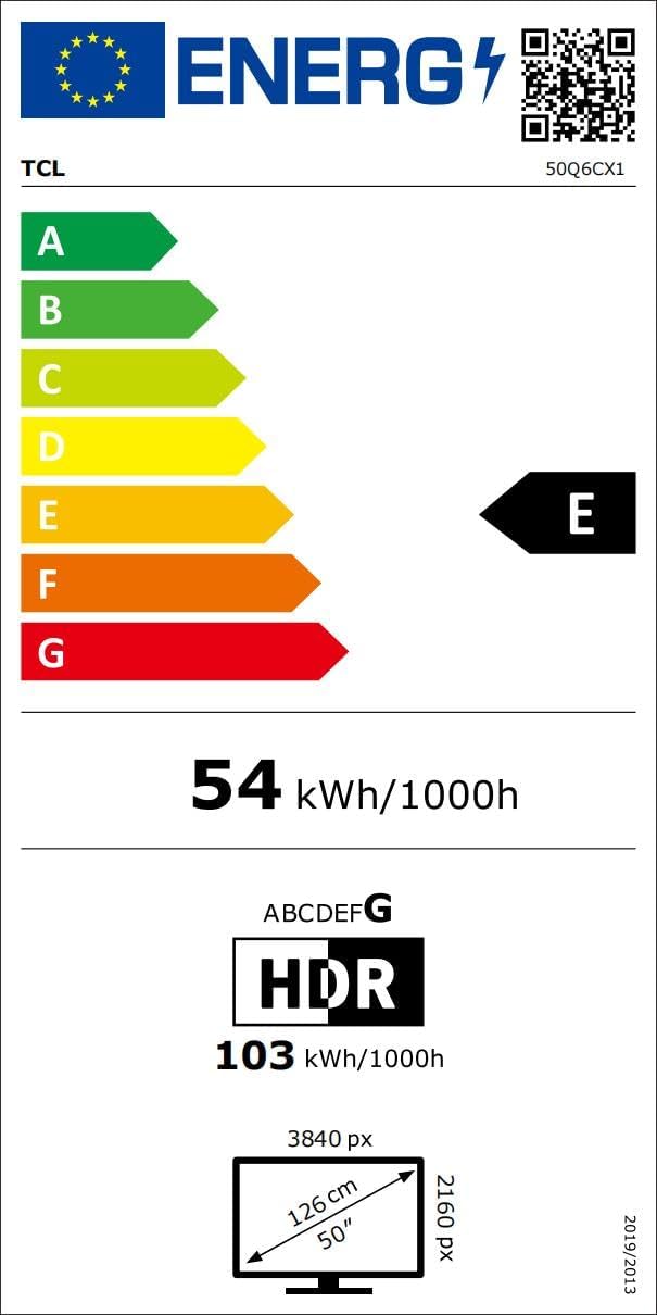 TCL 50Q6C QD-Mini LED TV, 4K HDR Premium 1000nits, Smart TV alimenté par Google (Dolby Vision IQ et Atmos, système Audio Onkyo 2.1, Motion Clarity Pro 144Hz, Game Master, contrôle Vocal Mains Libres) [Classe énergétique E]