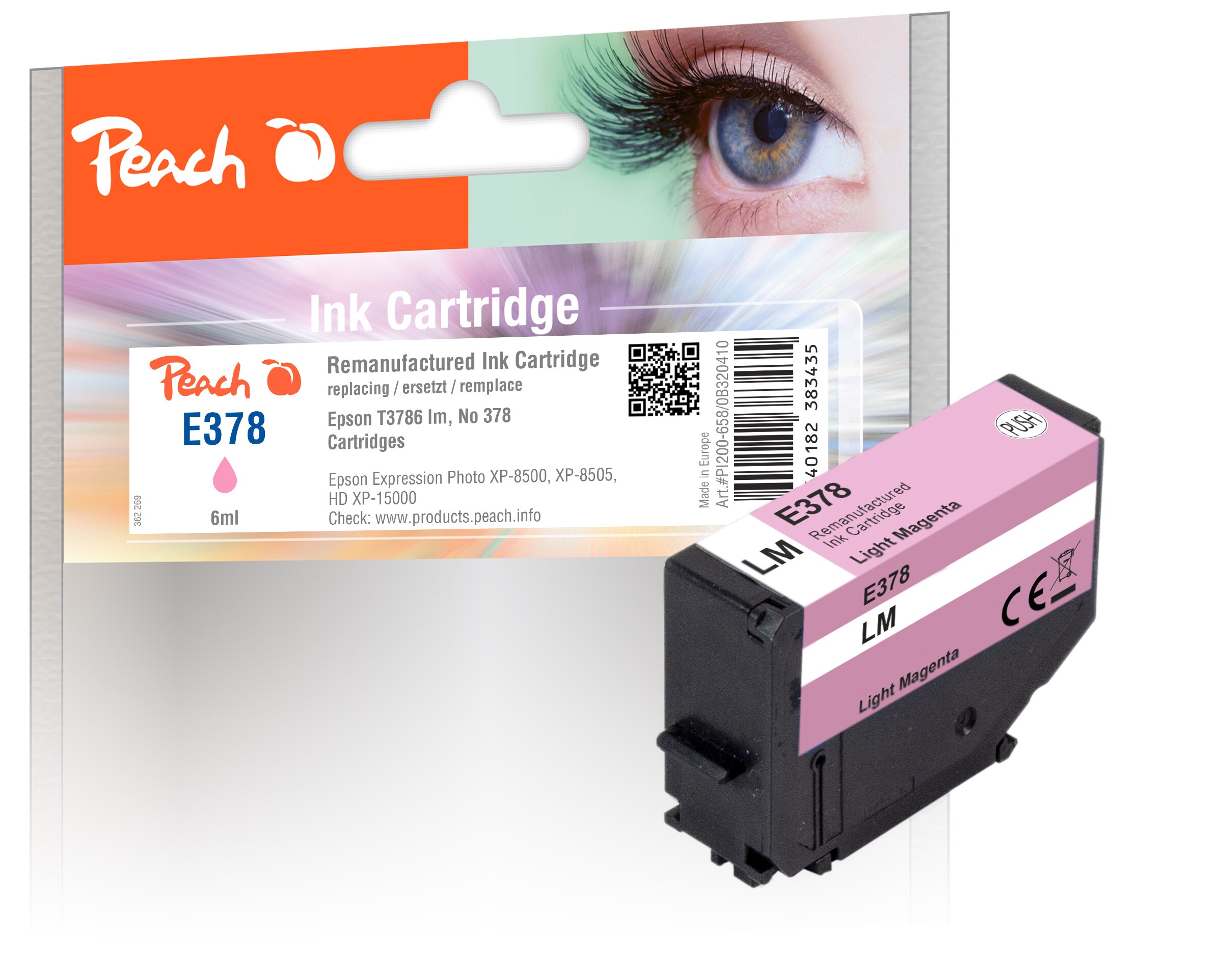 Peach E378/478 Druckerpatrone mali ersetzt Epson T3786, No. 378 lm, C13T37864010 für z.B. Epson Expression Photo XP -8000 (wiederaufbereitet)