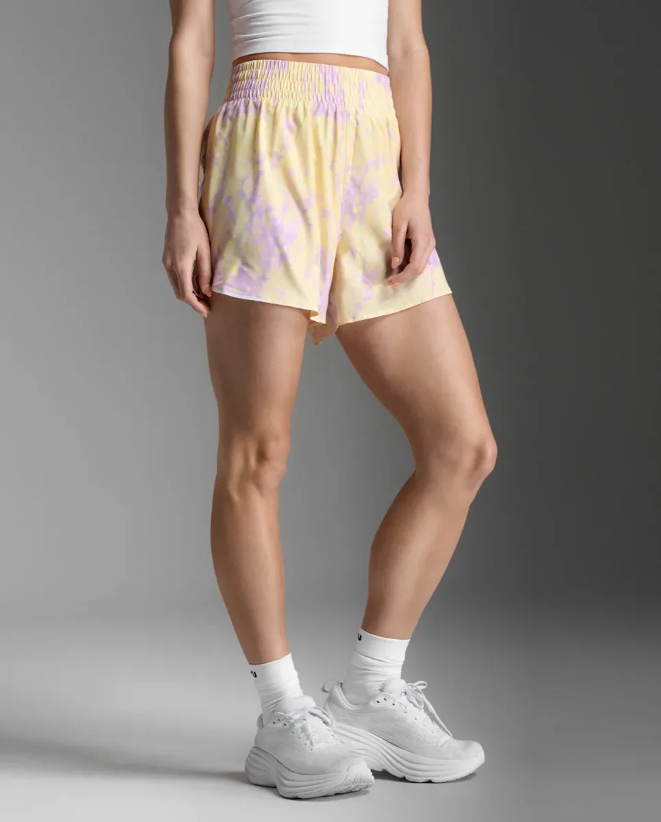 2XU Women's Aero Hi-Rise 4 Inch Shorts Pixel Lemon/white Reflective