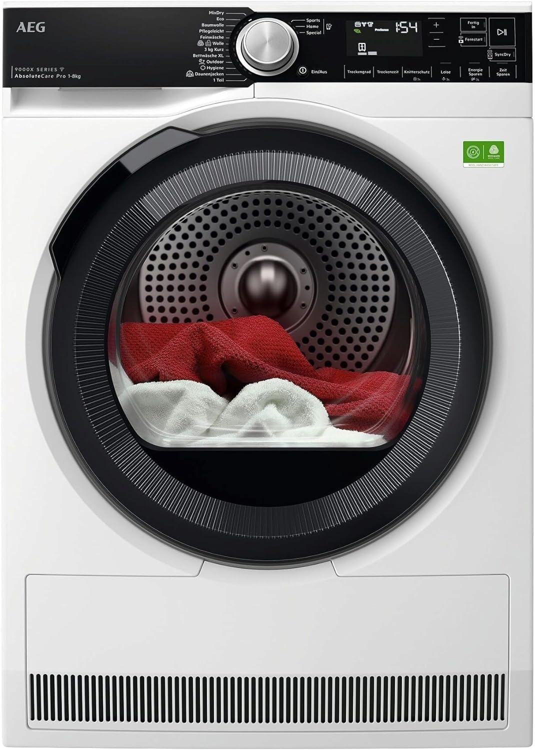 AEG WiFi Wärmepumpentrockner 8 kg mit SmartDry, Serie 9000: AbsoluteCarePlus Daunentrocknung, Punktgenaue Ergebnisse mit 3D-Scan Restfeuchteermittlung, Energiekl. A, Trommelbeleuchtung, TR9XW80880
