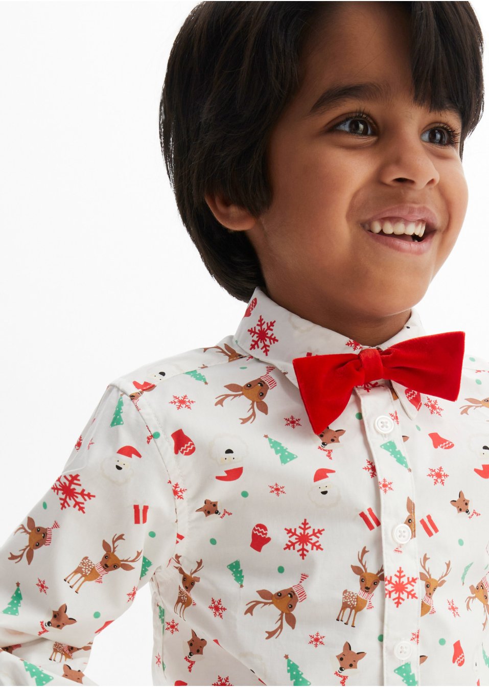 Chemise manches longues garçon à motif de Noël et nœud papillon (ens. 2 pces), Slim Fit