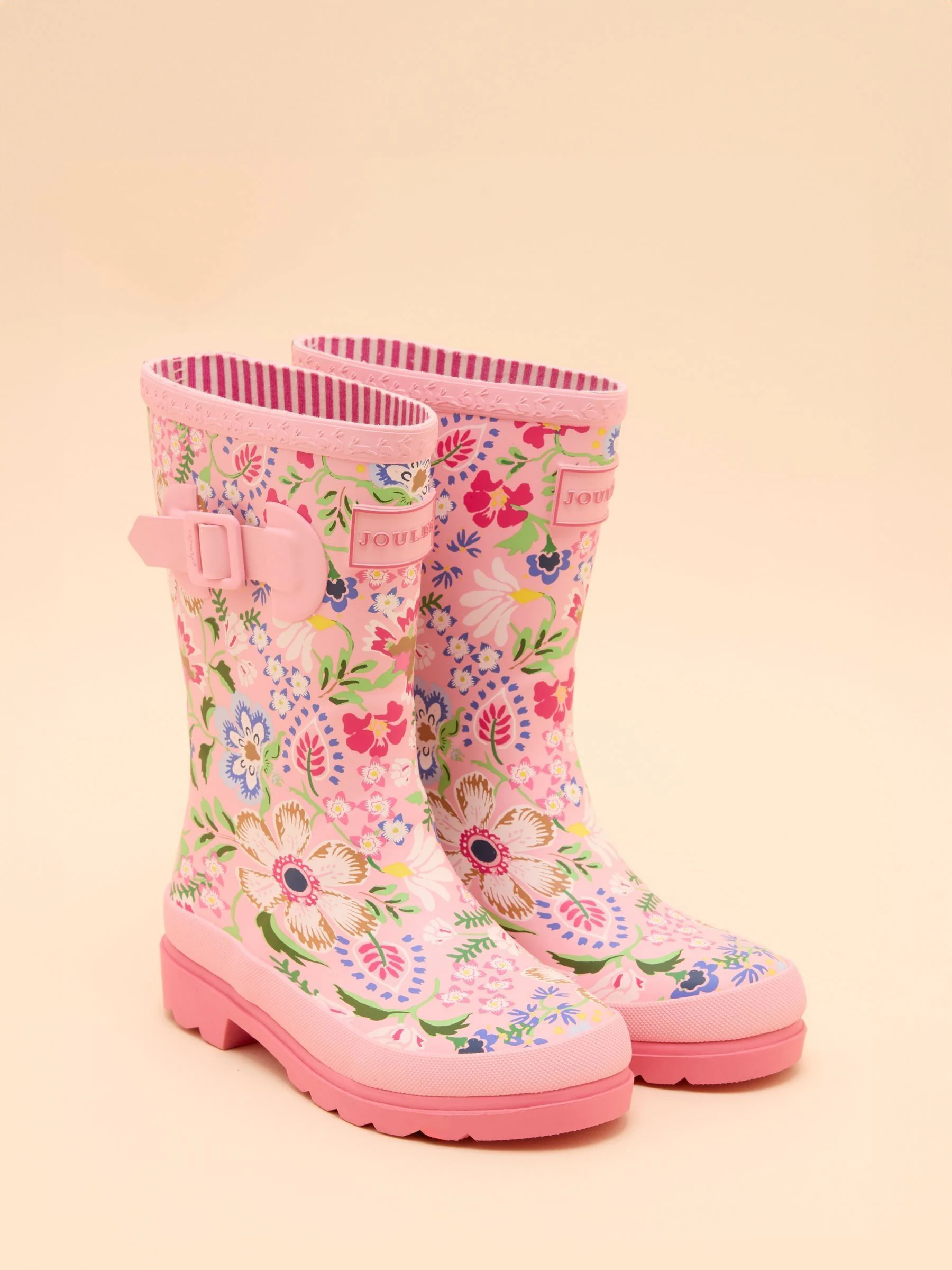 Roze bloemen - Joules kinderregenlaarzen met print