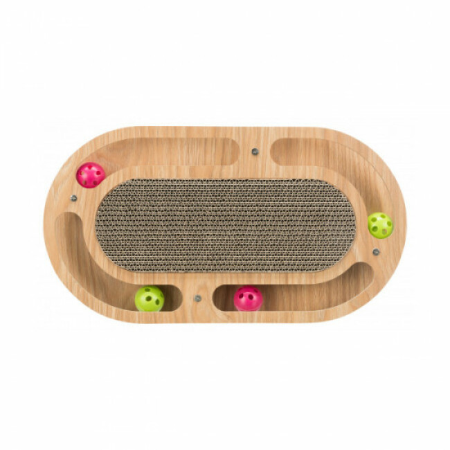 Plateau de jeu en bois avec balles et griffoir en carton Trixie