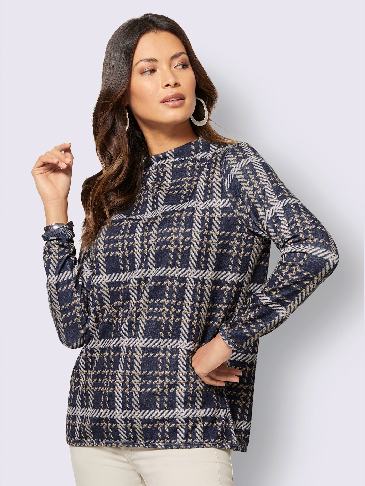 Pull à manches longues tricot jacquard élégant