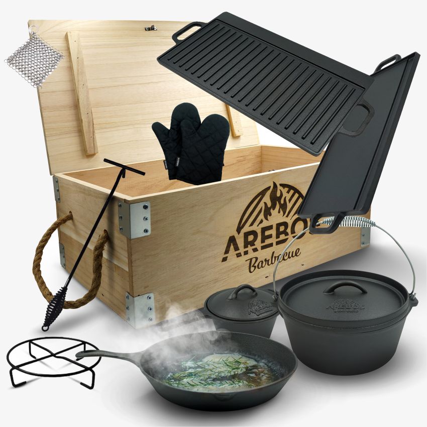 Dutch Oven Set 9 tlg. in Holzkiste