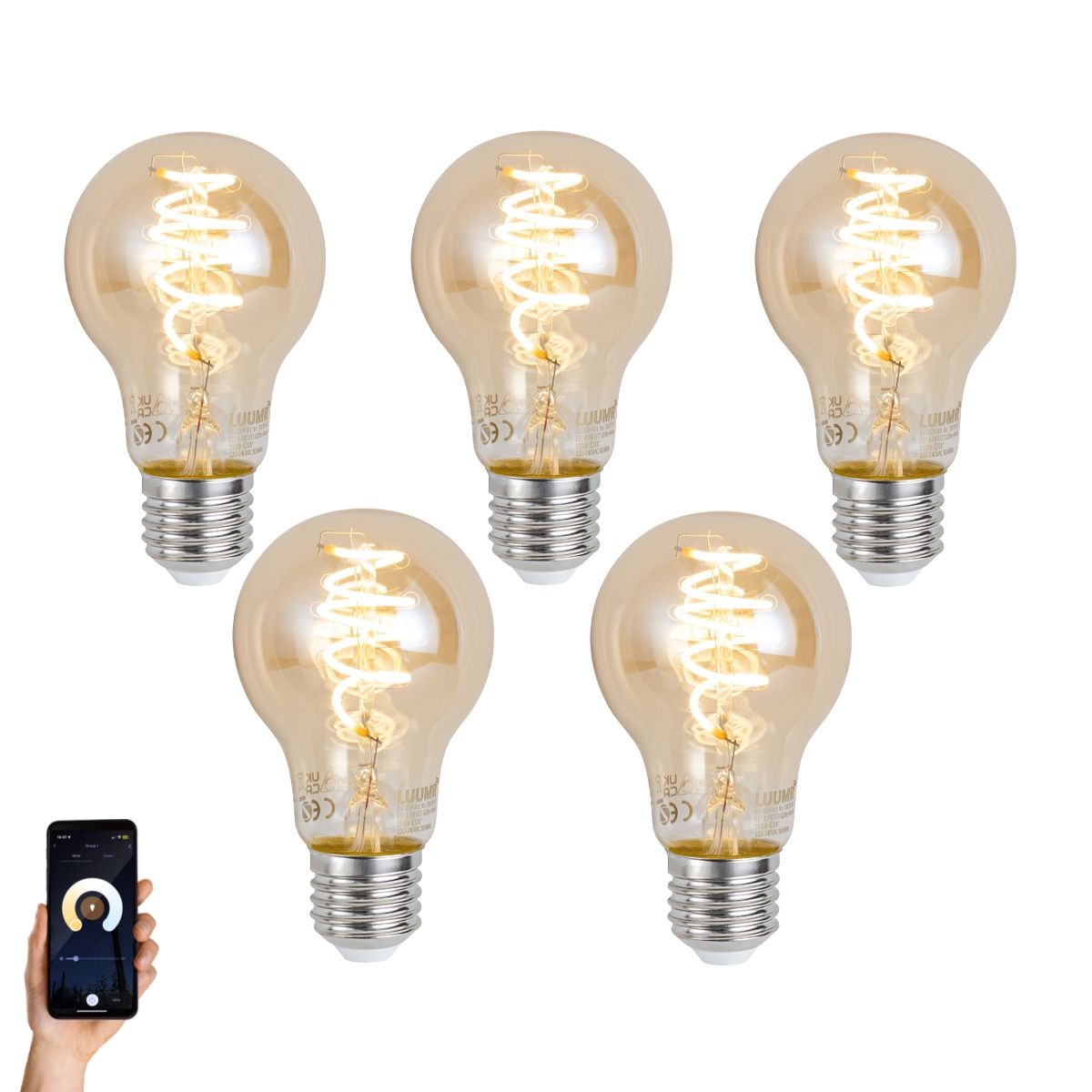 Set van 5 Smart E27 dimbare LED lampen A60 amber 4.9W 320 lm 2500K