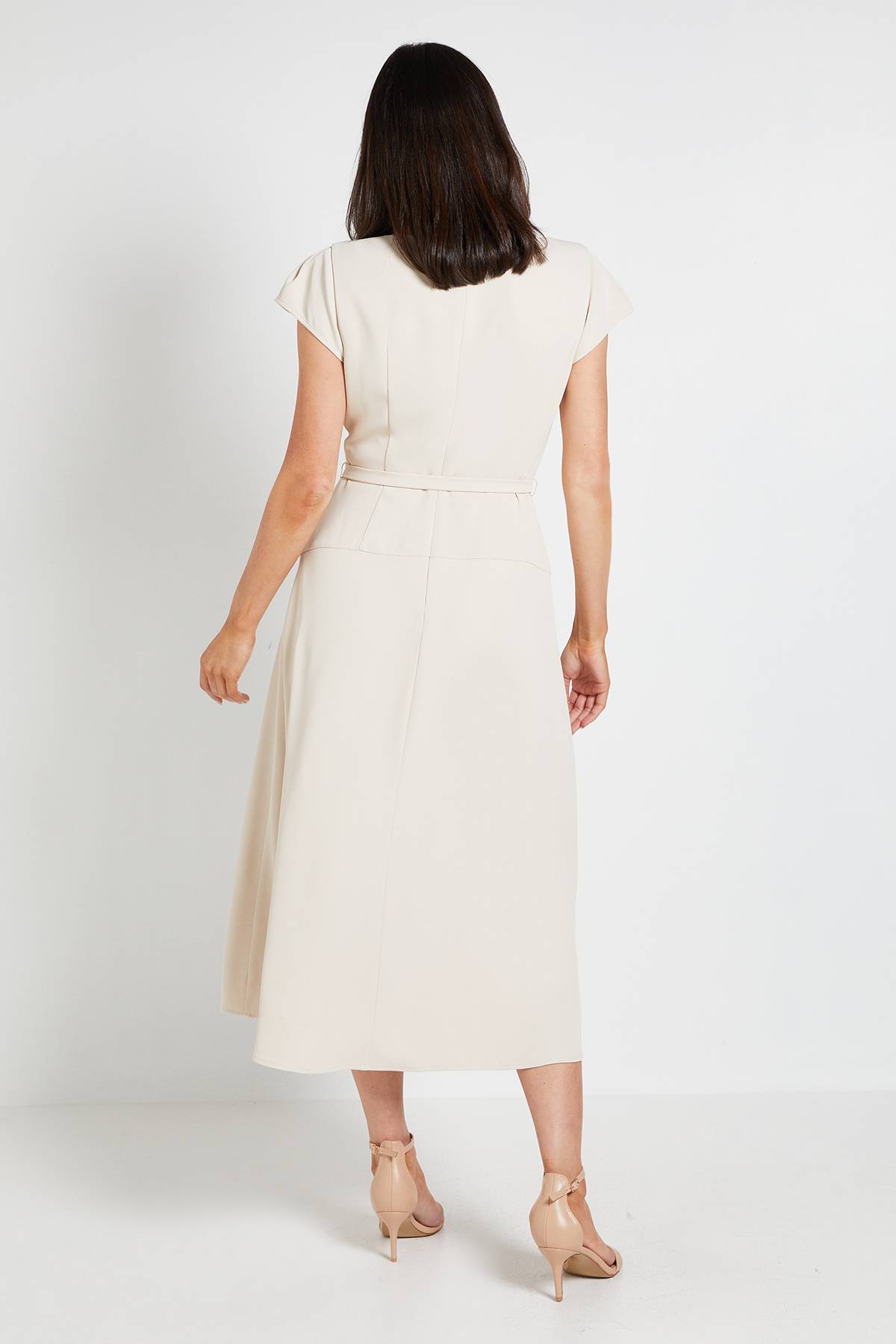 Wallis Robe Midi En Crêpe À Manches Courtes Avec Ceinture