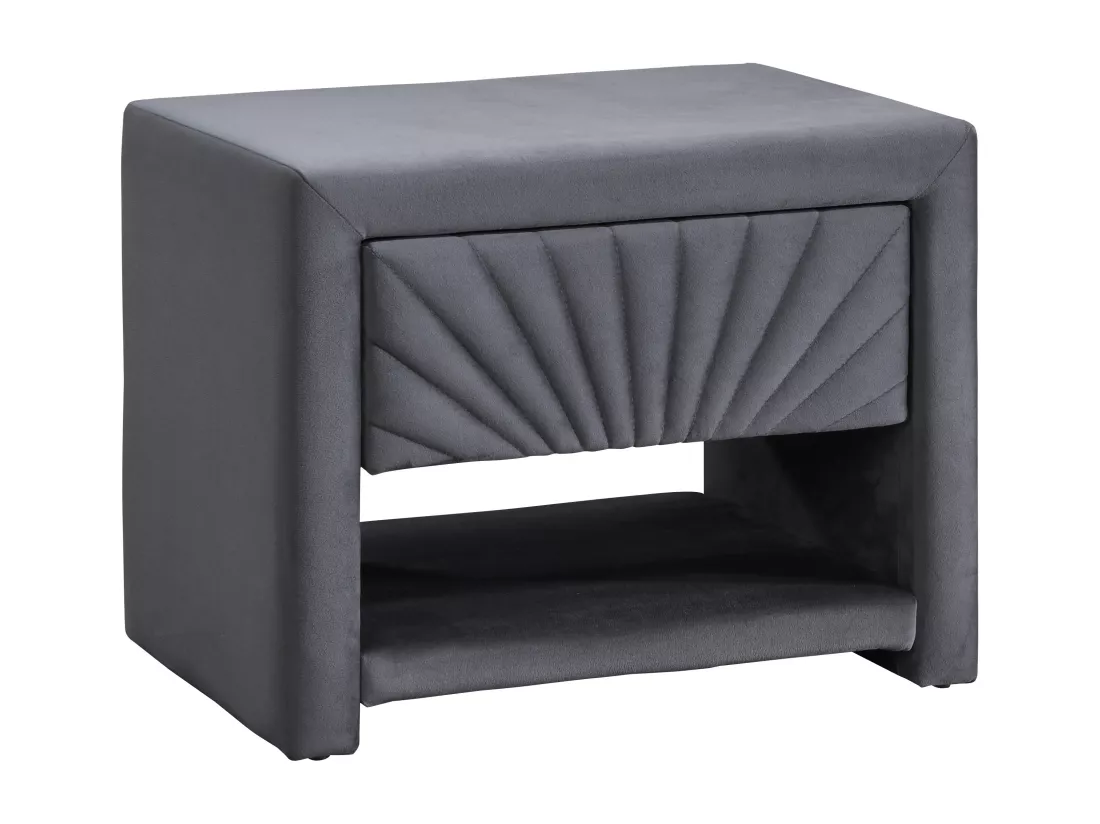 Table de chevet - 1 tiroir et 1 niche - Velours - Gris anthracite - ULAMI