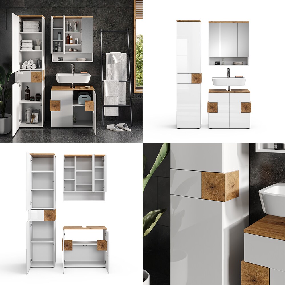 Vicco Badmöbel-Set Badezimmer-Möbel Bad-Schrank Eden Weiß Artisan modern Badezimmerschrank Waschbeckenunterschrank Spiegelschrank Hochschrank Schranktür Schrankfach