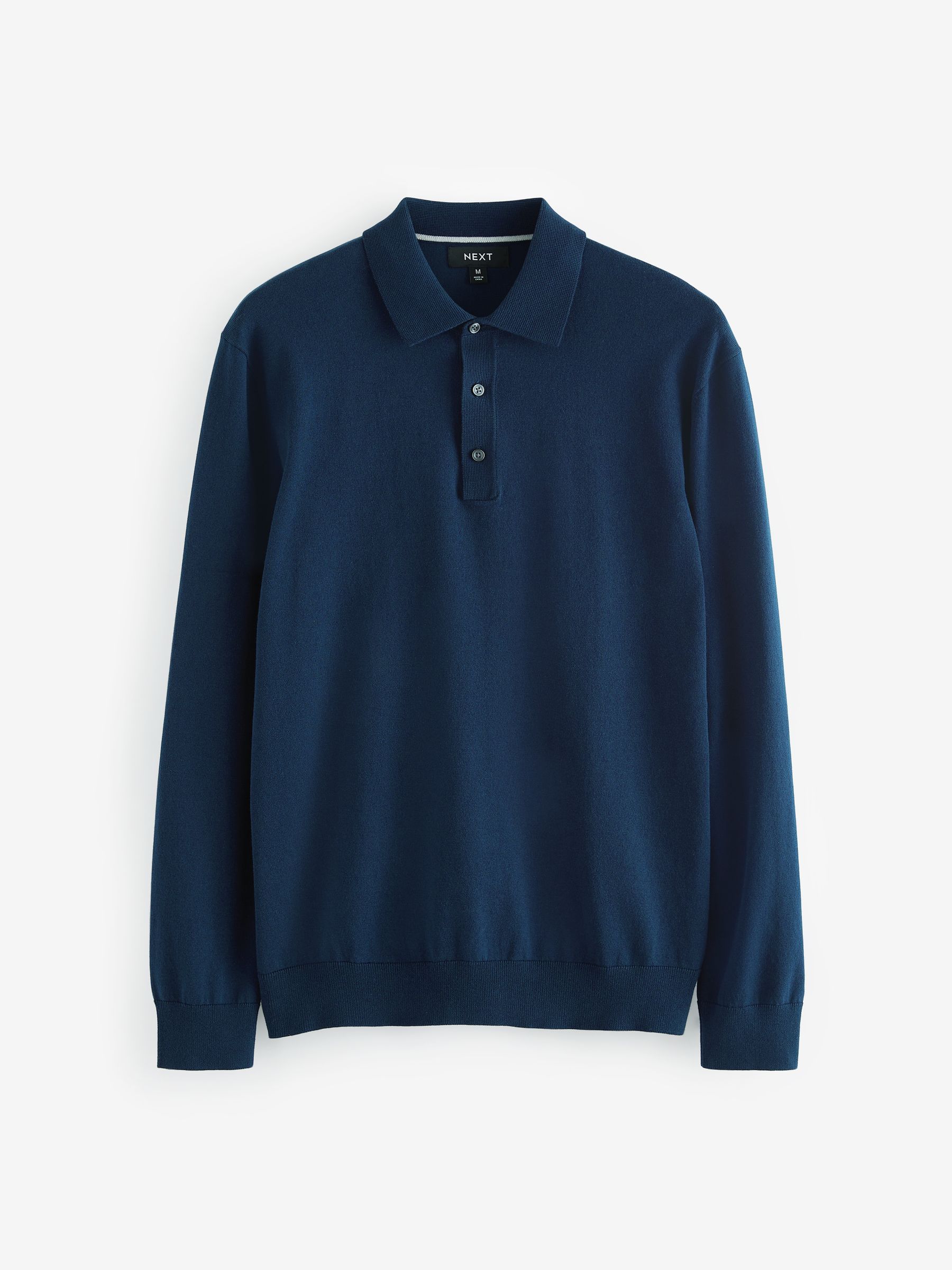 Marineblauw - Normale Pasvorm - Gebreide polo met lange mouwen