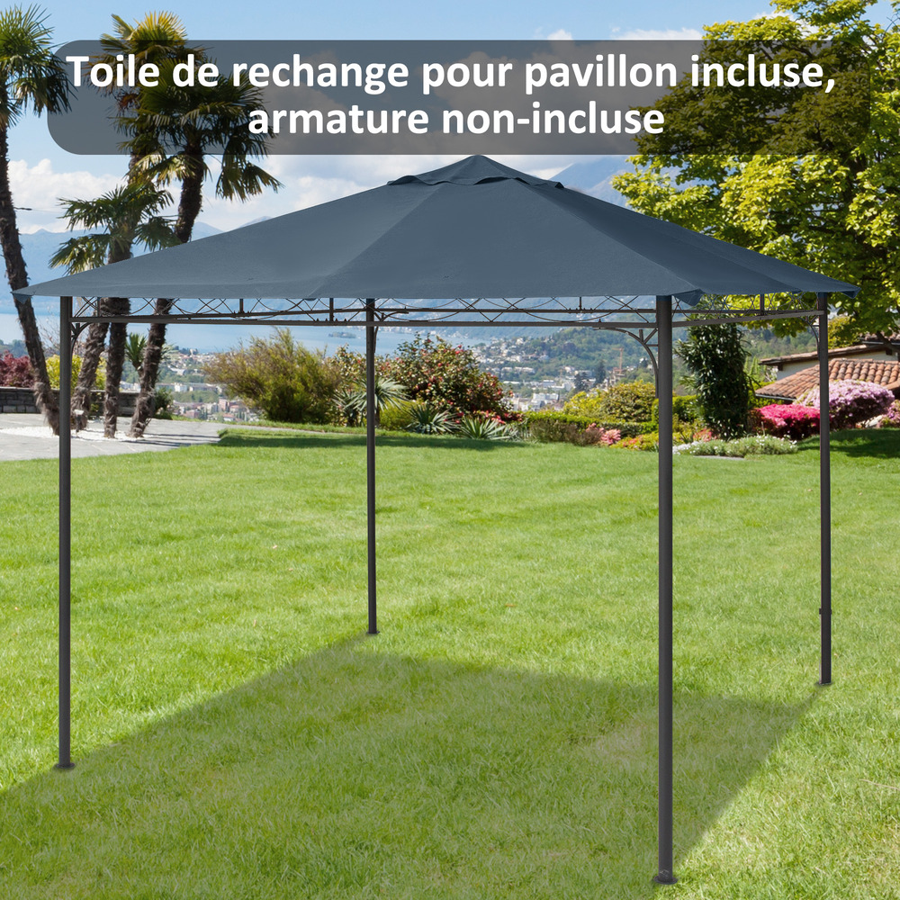 Toile de rechange pour pavillon tonnelle tente 3 x 3 m polyester haute densité 180 g/m² revêtement pa anti-uv gris