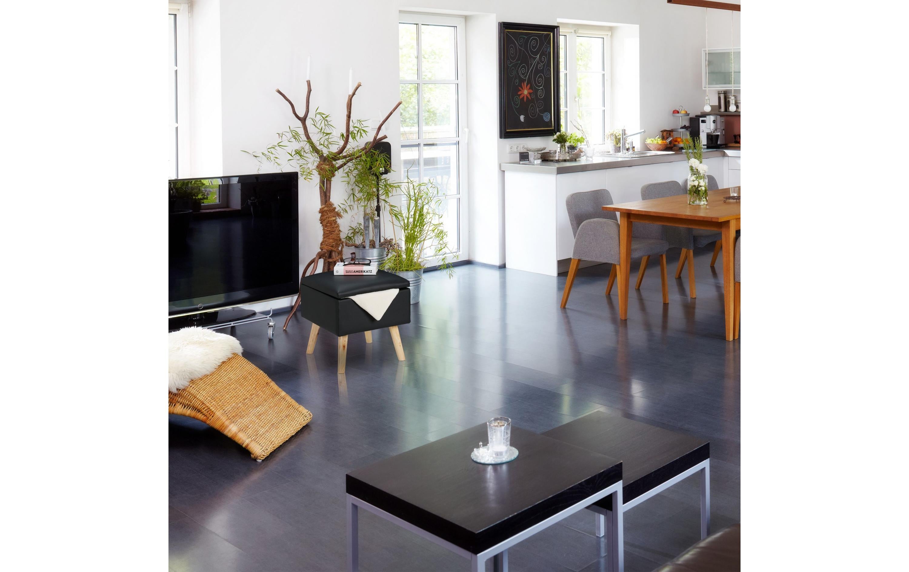 Hocker SchwarzSitzhocker mit Stauraum aus Kunstleder